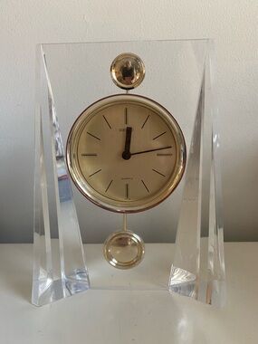 Seiko Gold and Clear Acrylic Pendulum Mantel Clock (not working)